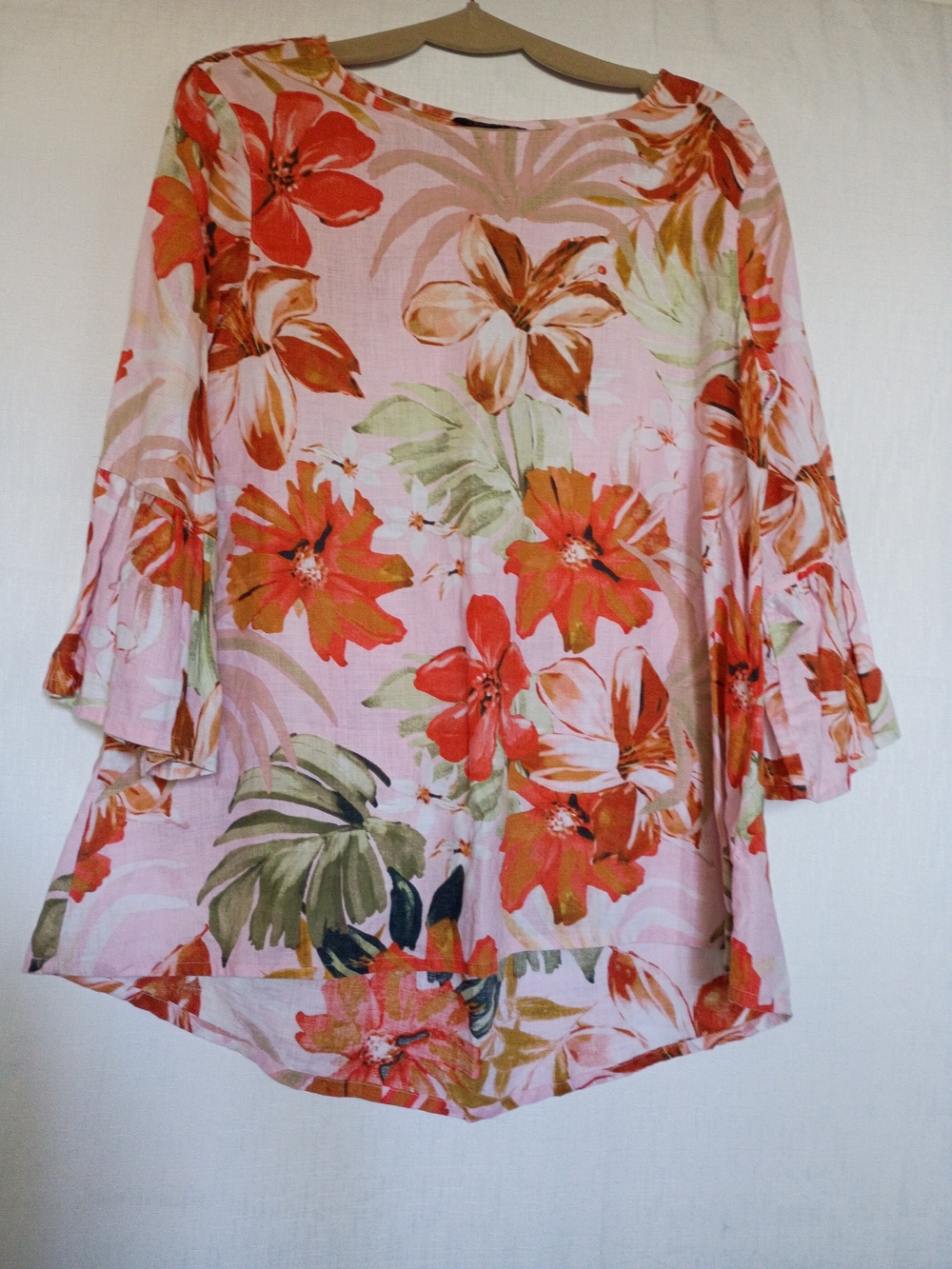 John Mark Women’s Floral Bell-Sleeve Blouse Size M Linen Blend - Picture 2 of 11
